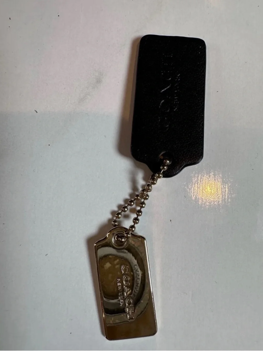 COACH Logo New York Black Leather Hang Tag Charm Key Chain 2.25